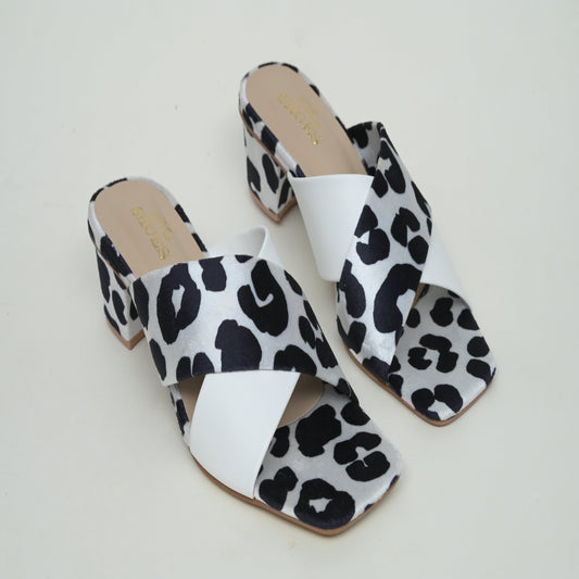 beige printed heels