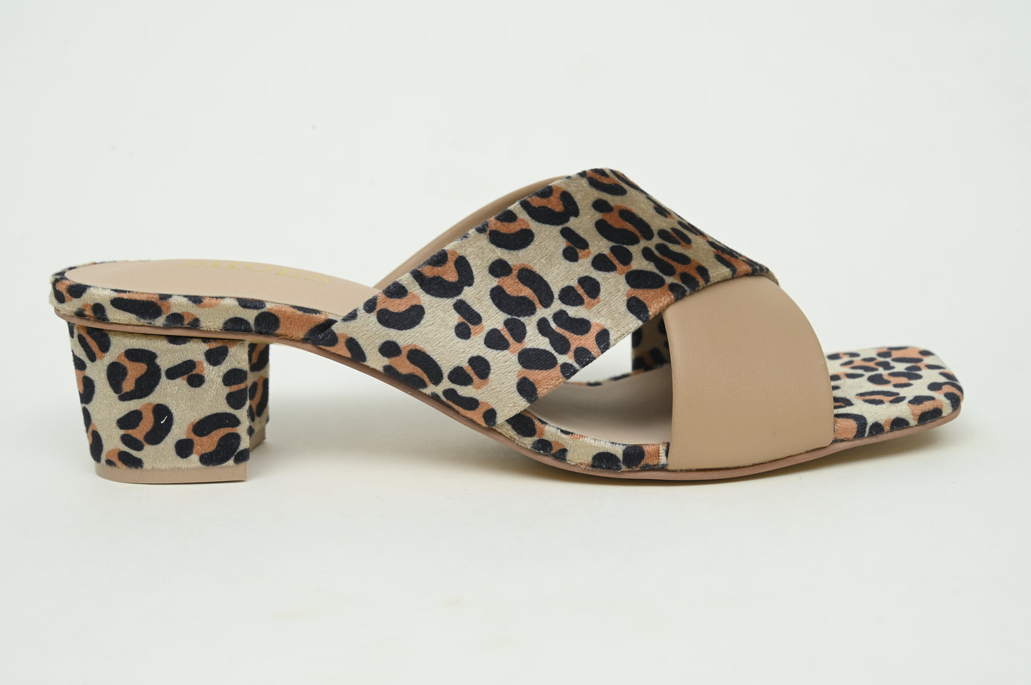 beige printed heels