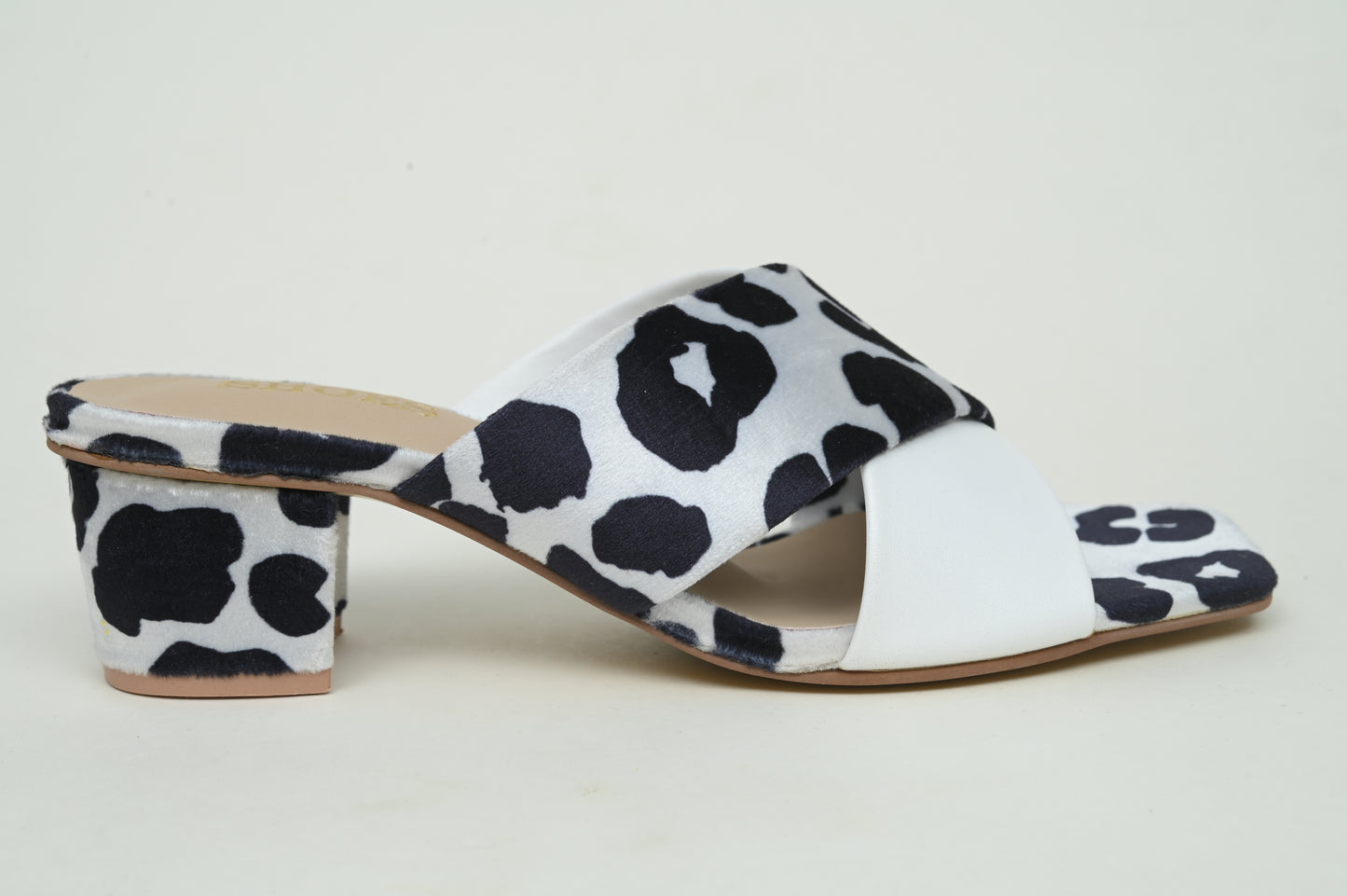 beige printed heels